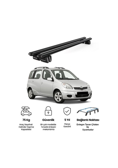 Pençe Toyota Yaris Verso Mpv 2000-2005 Uyumlu Siyah Ara Atkı 109cm Port Bagaj Tavan Barı