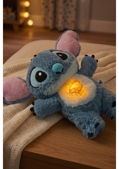 30 Cm Stitch Işıklı Ve Müzikli Peluş Uyku Arkadaşı 5 Modlu Nefes Alan Gece Lambası Sevimli Hediye Oyuncak Mavi