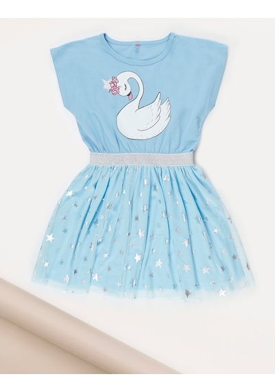 Denokids Mushi Yıldız Kuğu Tüllü Elbise Mavi