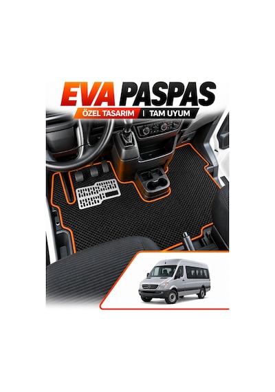 Mercedes Benz Sprinter Panelvan 2007-2016 Uyumlu Eva Oto Paspas Ön Kabin Siyah-turuncu