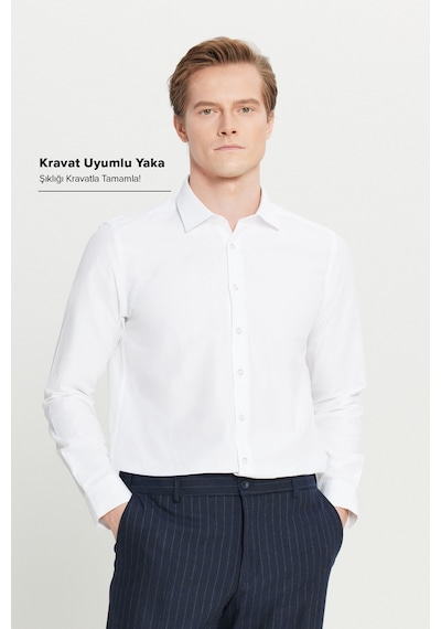 AC&Co / Altınyıldız Classics Ütülemesi Kolay Slim Fit Dar Kesim Klasik Yaka Pamuklu Erkek Gömlek Beyaz