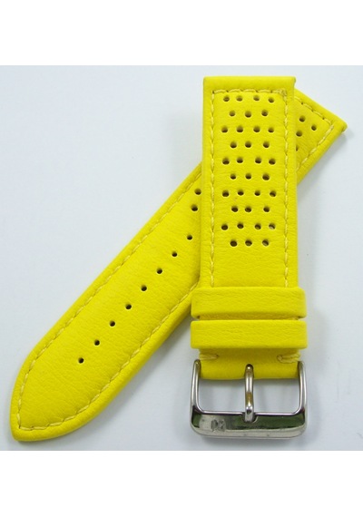Bizon Sarı Deri Saat Kordonu 22mm Delikli Spor Saat Kayışı Dikişl