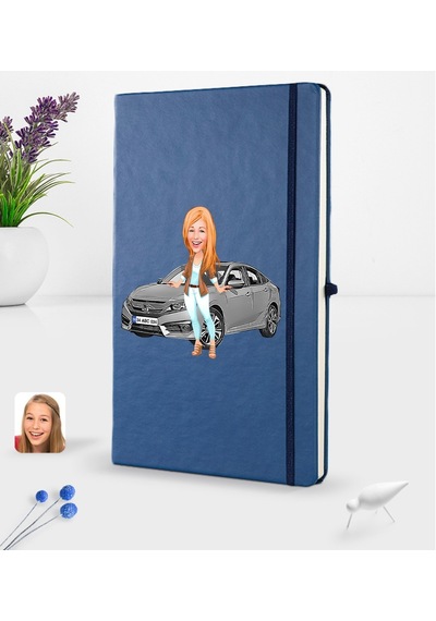 Kişiye Özel Plakalı Kadın Honda Civic Karikatürlü Lacivert Termo