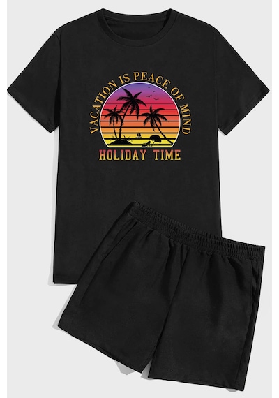 Uyguntarz Holiday Time Baskı Şort Takım Siyah