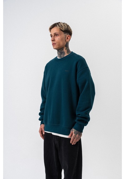 Erkek Respire Yazı Detaylı Basic Oversize Sweatshirt Zümrüt