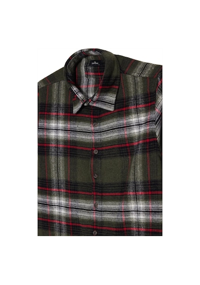 Tudors Erkek Slim Fit Dar Kesim Kareli Kışlık Oduncu Gömlek-42375 Haki