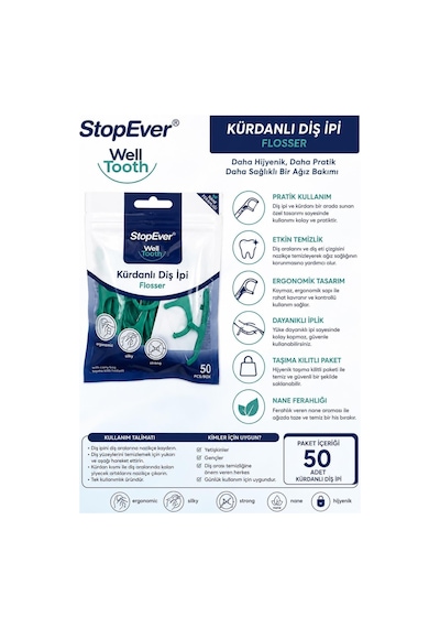 Tr Stopever Well Tooth Kürdanlı Diş İpi Flosser 50'li Paket