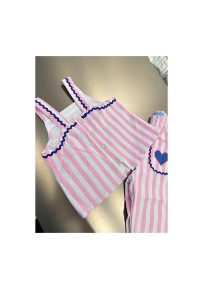 Poala Kids Kalp Nakışlı Keten Takım Pembe