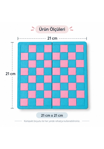 Katlanabilir Satranç Takımı 21x21 Cm Pembe Mavi Çocuk Ve Yetişkin Satranç Seti, Taşınabilir Strateji Oyunu