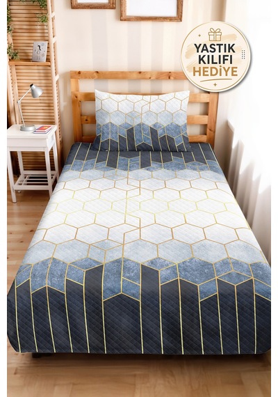 Mavi Geometrik Genç Odası Tek Kişilik Pike Takımı - Lacivert Altın 160x220 Cm Kapitone Yatak Örtüsü Dumanlı Çayır Katmanı Mavi Geometrik Genç Odası Tek Kişilik Pike Takımı - Lacivert Altın 160x220 Cm Kapitone Yatak Örtüsü Dumanlı Çayır Katmanı