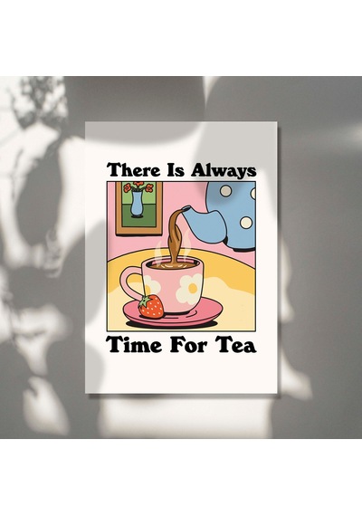 Cafe Tea Renkli Baskı, Retro İçecek Posteri, Pembe Bistro Kahve Posterleri, Çay Vakti Sözü
