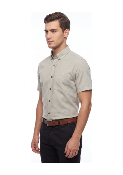 Kamer Erkek Klasik Tek Cepli %100 Cotton Kısa Kol Gömlek Bgl-st05624 Haki