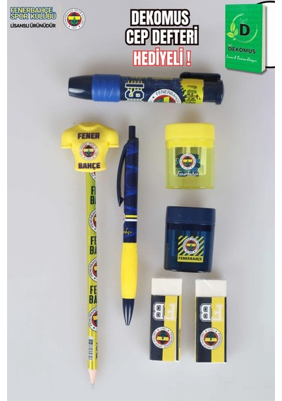 "dekomus Cep Defteri Hediyeli" Lisanslı Fenerbahçe Kırtasiye Seti Silgi Tepeli Kurşun Kalem,versatil Uçlu Kalem,2 Adet Silgi Altın