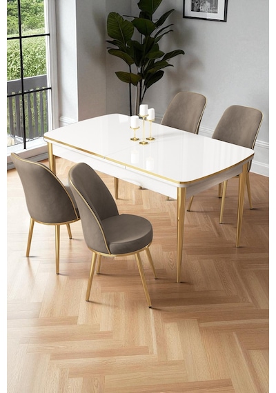 Canisa Nira Serisi 70x114 Mdf Açılabilir Beyaz Mutfak Masa Takımı 4 Cappucino Sandalye Gold Detay Beyaz Masa Sandalye Cappucino Ayaklar Gold Canisa Nira Serisi 70x114 Mdf Açılabilir Beyaz Mutfak Masa Takımı 4 Cappucino Sandalye Gold Detay Beyaz Masa Sandalye Cappucino Ayaklar Gold