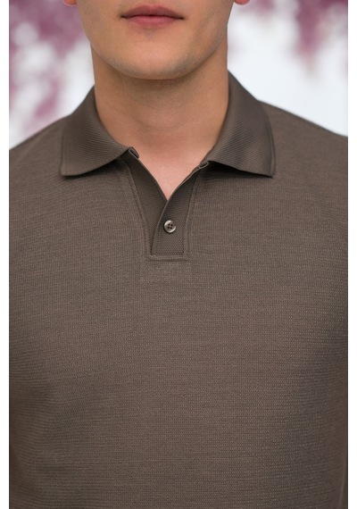 Advante Slimfit Spor Örgü Kumaş Tek Düğme Polo Yaka T-shirt Kahverengi