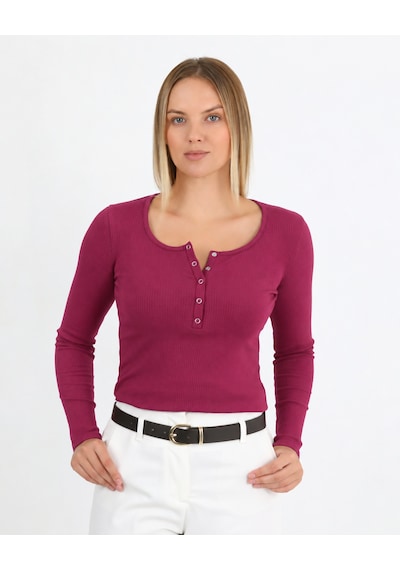 Hdm Kadın Bordo Uzun Kollu Fitilli Patlı Çıtçıtlı Basic Örme Bluz - H6172