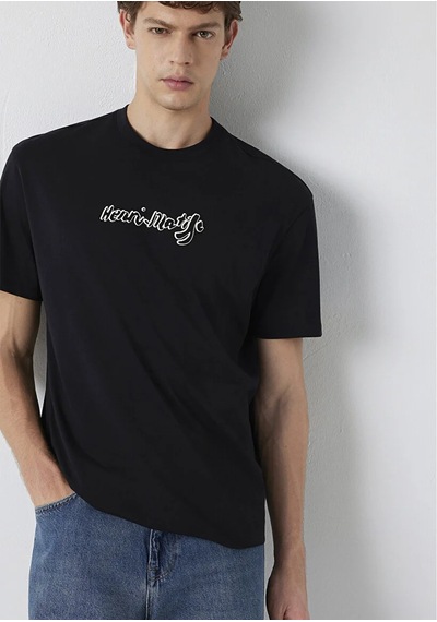 Mavi M0613575-900 Mavi Henri Matisse Baskılı T-shirt Erkek Tişort siyah