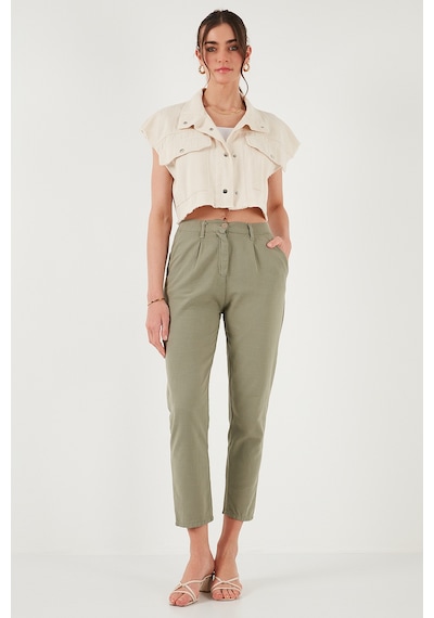 Lela Pamuklu Slim Fit Normal Bel Düz Paça Bayan Pantolon 668Y5121 Haki