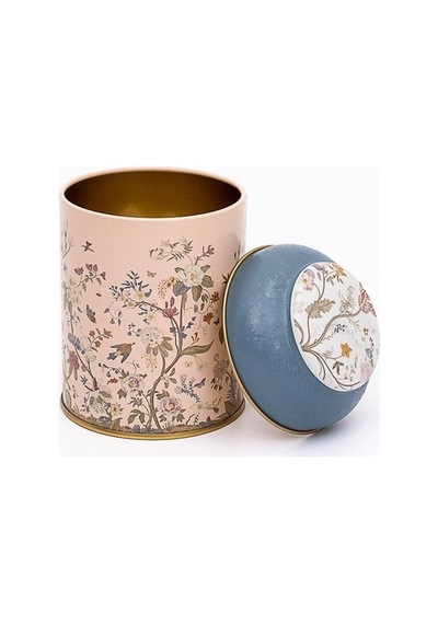 Flora Pink Desenli Yuvarlak Metal Saklama Kabı, 9 X 11 Cm, 0,6 Lt Desenli
