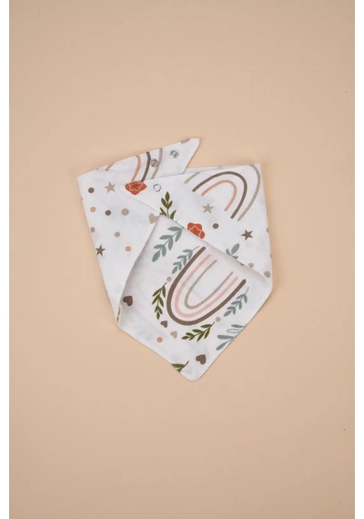 E&f Store Organik Sertifikalı Çift Katlı Müslin Kumaş - İki Çıtçıtlı Bebek Salya Önlük / Fular - Gökkuşağı Desenli Çok Renkli