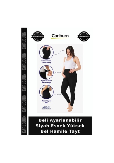 Carlburn Premium Beli Ayarlanabilir Siyah Esnek Yüksek Bel Hamile Tayt Çeşitleri Ürünleri Kıyafetleri