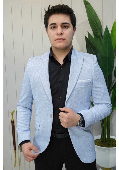 Bys Beystil Sivri Yaka Açık Mavi Kırçıllı Ceket Garcia - Slim Fit
