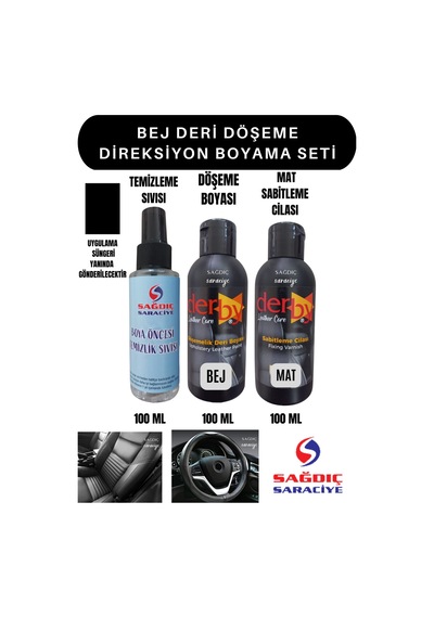 3'Lü Derby Bej Deri Oto Direksiyon Döşeme Boyama Seti