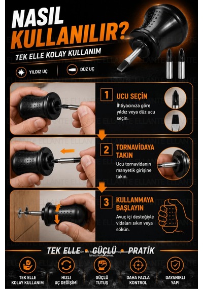 Mini İkili Topaç Tornavida Manyetik Uçlu Düz Ve Yıldız Uçlu Pratik El Tornavidası