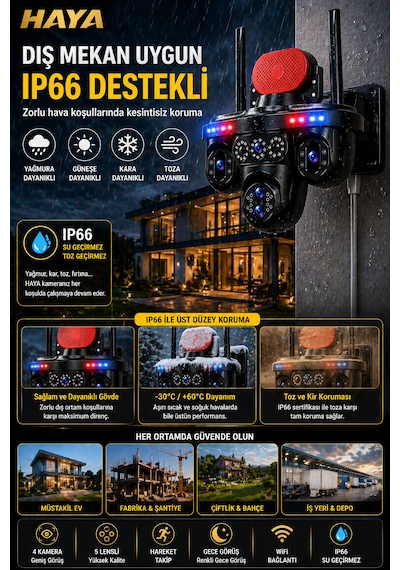 Mpıa Haya 4 Kameralı 5 Lensli Wifi Kamera 3 Ptz 10x Optik Zoom Ip66 Gece Görüş