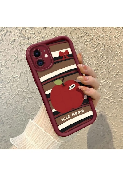 Apple iPhone 11 Uyumlu Bordo Silikon Meyve Desenli Darbe Dayanıklı Telefon Kılıf