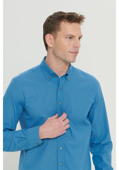 AC&Co / Altınyıldız Classics Tailored Slim Fit Dar Kesim Düğmeli Yaka %100 Pamuk Erkek Gömlek Petrol