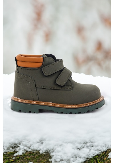 Kiko Kids Cırtlı Erkek Bebek Bot Ayakkabı Arz 1118 Haki - Sarı