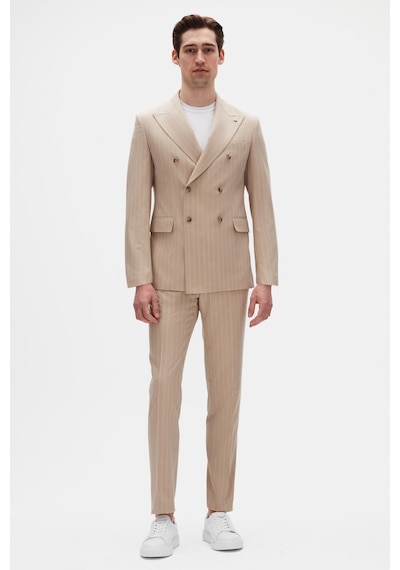 D's Damat Ds Damat Regular Fit Bej Çizgili Kruvaze Takim Elbise 4hf05ort01588 Bej