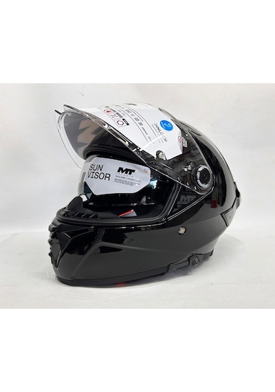 Mt Thunder 4sv R Pure Parlak Siyah Şefaf Vizörlü Kask - Iç Güneş Vizörlü Sİyah