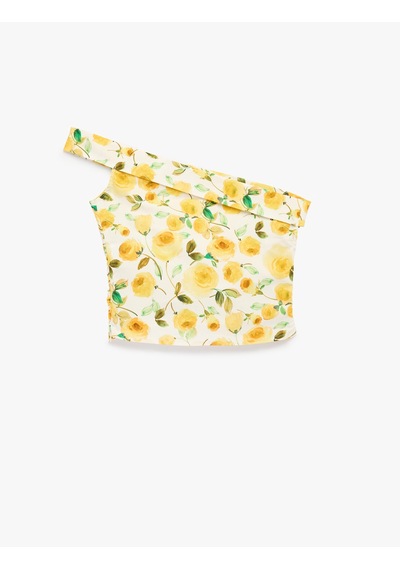Koton Pamuklu Tek Omuz Çiçekli Poplin Crop Bluz Sarı Desenli 6sak30102ew