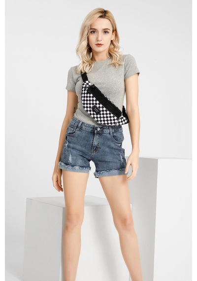 3030 Dama Desen Unisex Bel Çantası Ekose Siyah/beyaz
