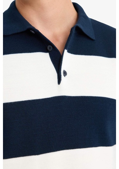 DeFacto Standart Fit Normal Kesim Çizgili Polo Yaka Triko Kazak Y4194AZ24WNNV64