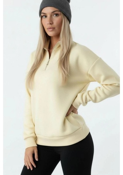 Rovebella Sole Fermuar Detaylı Dik Yaka Sweatshirt Sarı