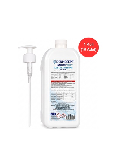 Dermosept Handplus El Ve Cilt Antiseptiği 1000 Ml %70 Alkol Bazlı Hijyenik El Dezenfektanı X 15 Adet