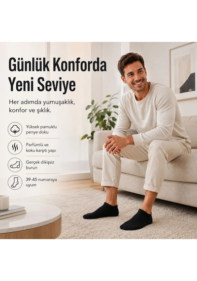 Çorap Giyim Erkek Patik Çorap 12 Li Renk Seçenekleri 39-44 Yüksek Pamuklu Dikişsiz Koku Karşıtı Siyah