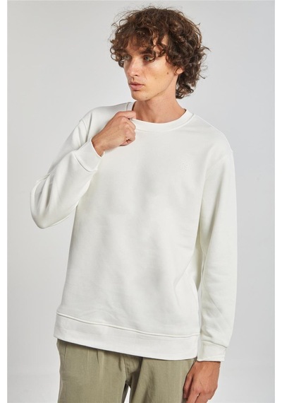 Barrels And Oıl Bisiklet Yaka Logolu Erkek Sweatshirt - Ekru Ekru