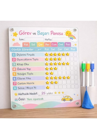 Kişiye Özel Montessori Görev Ve Başarı Panosu - Yaz-sil Hediyeli 30x40 Cm Kalem + Sticker09