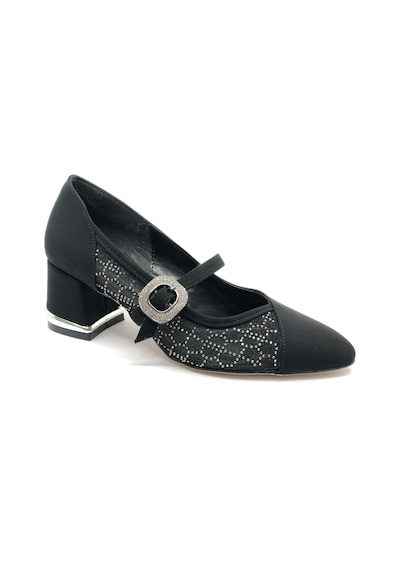 Feles Yanı Şeffaf Toka Detaylı Kadın Topuklu Ayakkabı Siyah