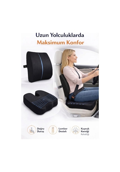 Visco Ortopedik Bel Destek Minderi Ve Kuyruk Sokumu Oturma Minderi Seti - Araç Ofis Koltuk Takımı
