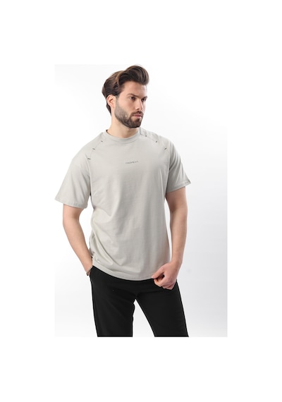 Madmext Boyalı Gri Baskılı Nakış Detaylı Erkek T-shirt E7108 Boyalı Gri