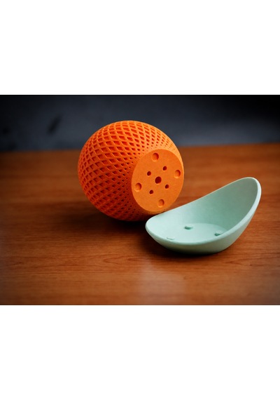 3d Baskı Küre Saksı - Kafes Dokulu İki Parçalı Dekoratif Saksı - Turuncu-mint