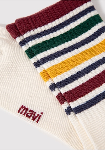 Mavi - Ekru Soket Çorap 1910953-33004 Beyaz