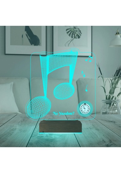 Luvivia Müzisyen Hediye Müzik Nota Kişiye Özel Metal Saatli 3d Lamba - Masa Gece Lambası