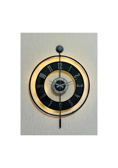 Pey Aksesuar Metal Camlı Duvar Saati 50 X 70 Cm Orta Boy Işıklı Gerçek Cam M51-siyah-şeffaf-siyah-gümüş Siyah