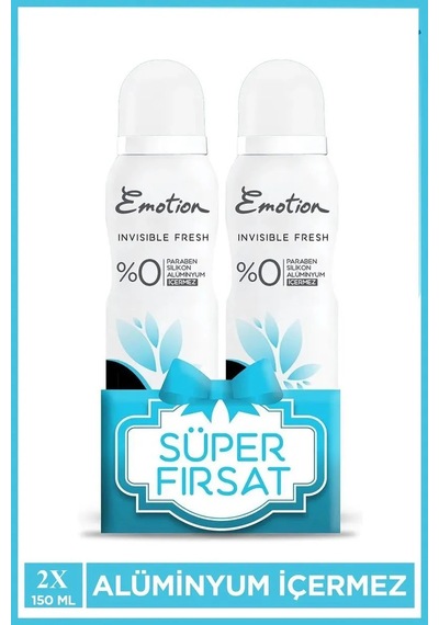 Jenerik 2 Adet Emotion Invisible Fresh Black & White Kadın Deodorant 150ml Vegan, Leke Bırakmaz
